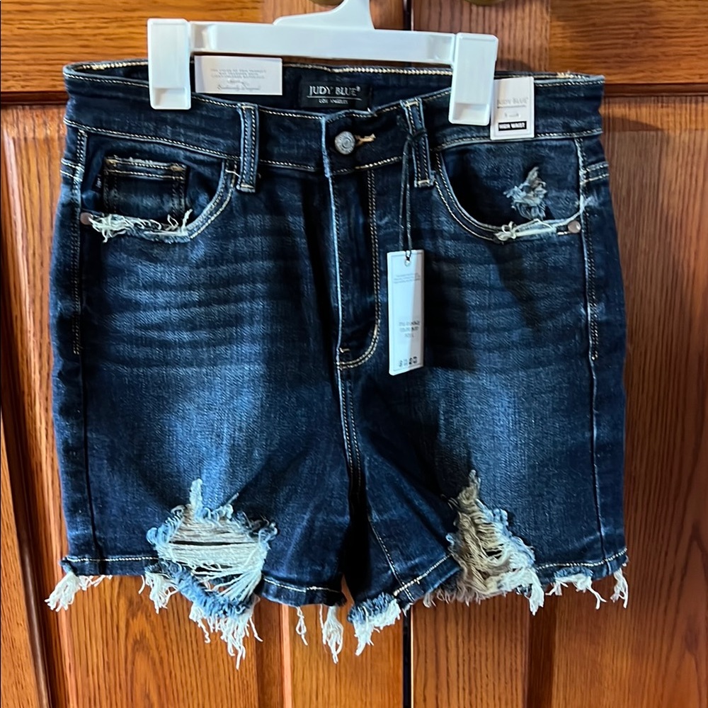 Judy Blue Blue Distressed Jean Shorts Raw Hem